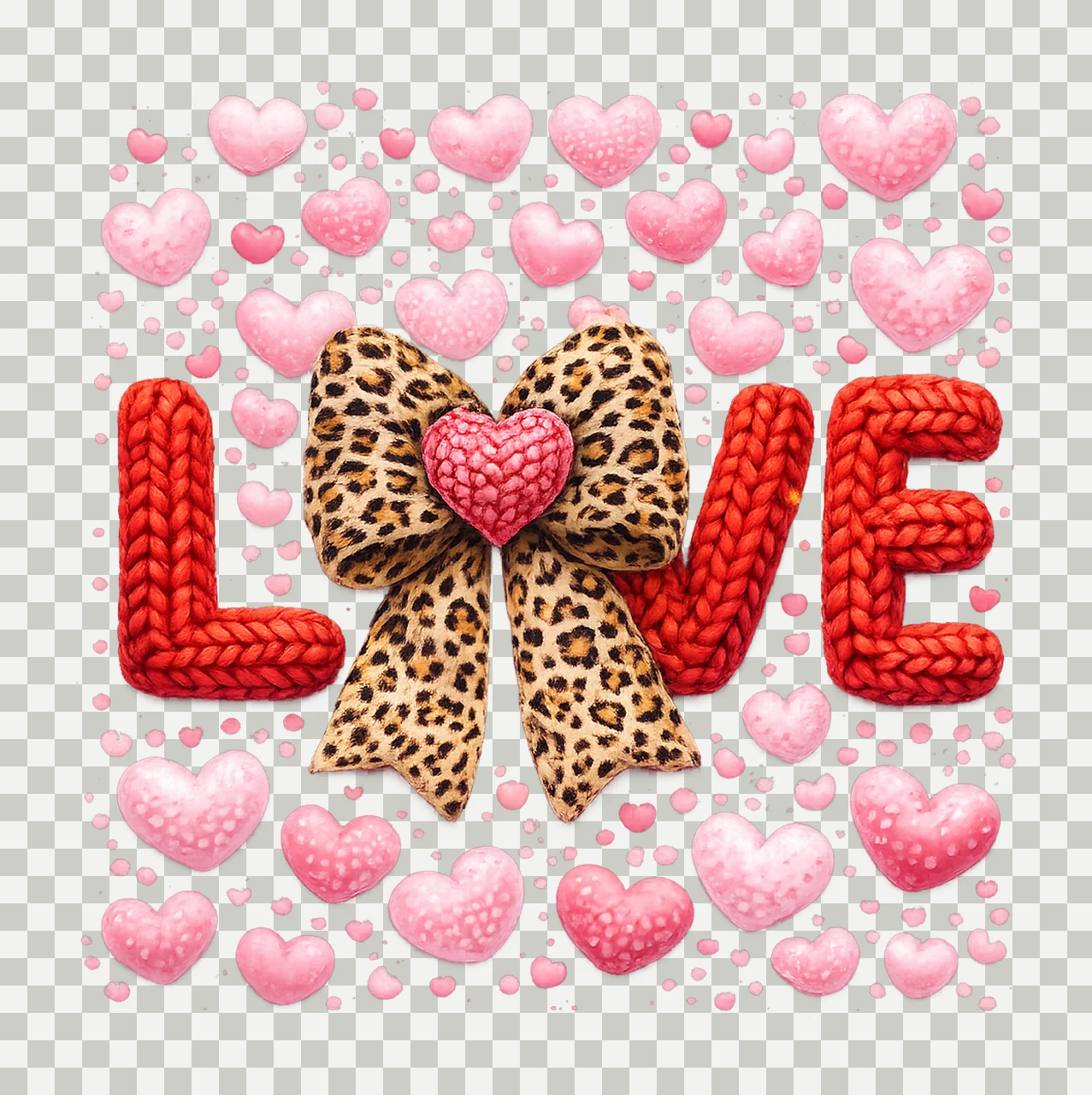 Coquette Leopard Valentines Bow Faux Yarn Crochet Love Heart transparency and detail preview thumbnail