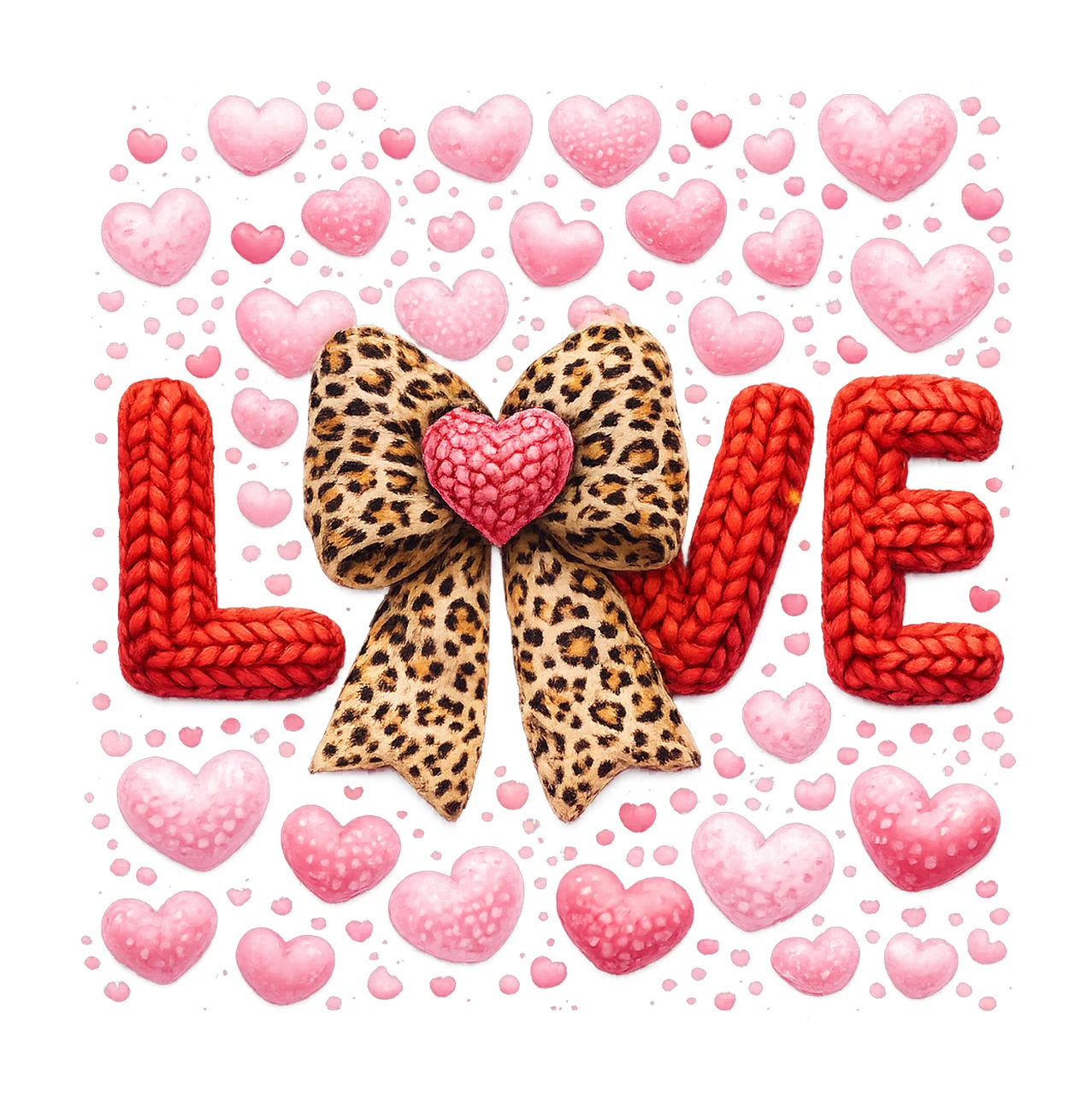 Coquette Leopard Valentines Bow Faux Yarn Crochet Love Heart
