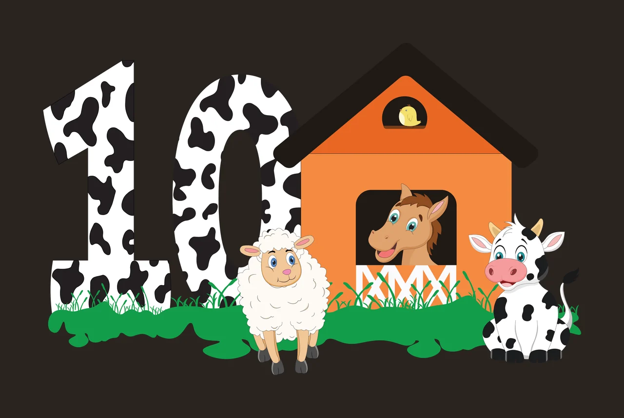 Farm Black Silhouette Of Number Ten With House standing cow contrast preview thumbnail