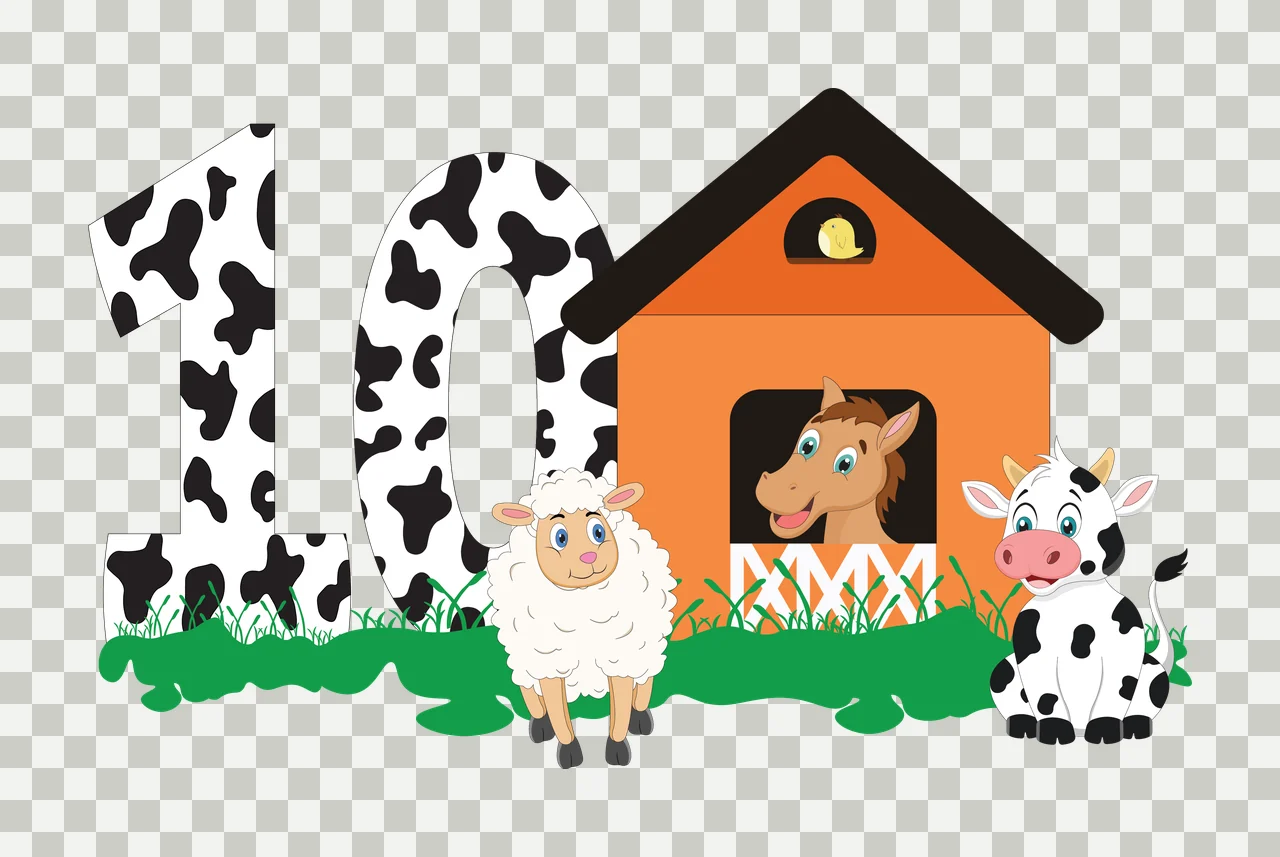 Farm Black Silhouette Of Number Ten With House standing cow transparency and detail preview thumbnail
