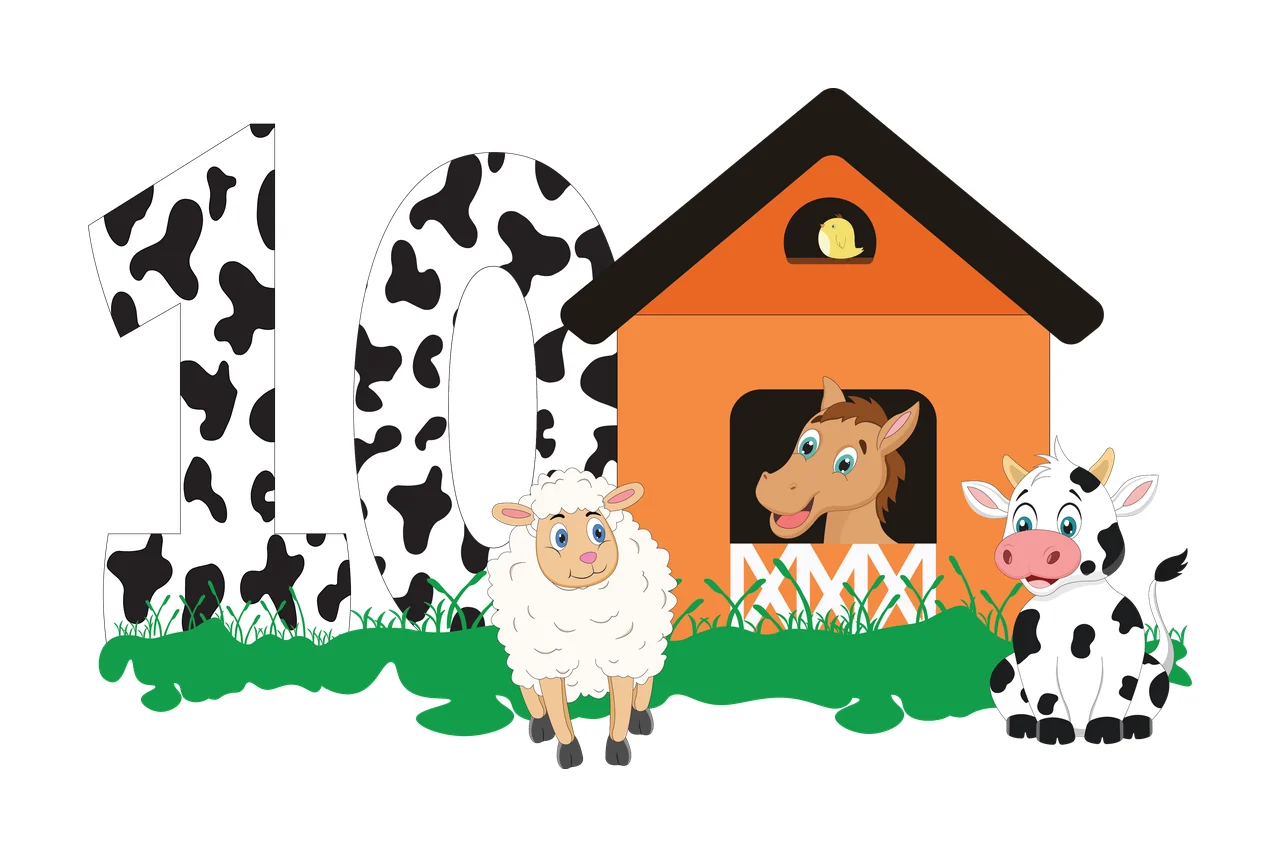 Farm Black Silhouette Of Number Ten With House standing cow