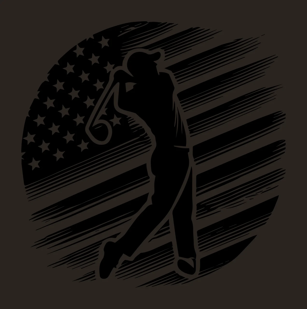 Golf Golfer Swinging Club Against Flag Graphic stars stripes contrast preview thumbnail