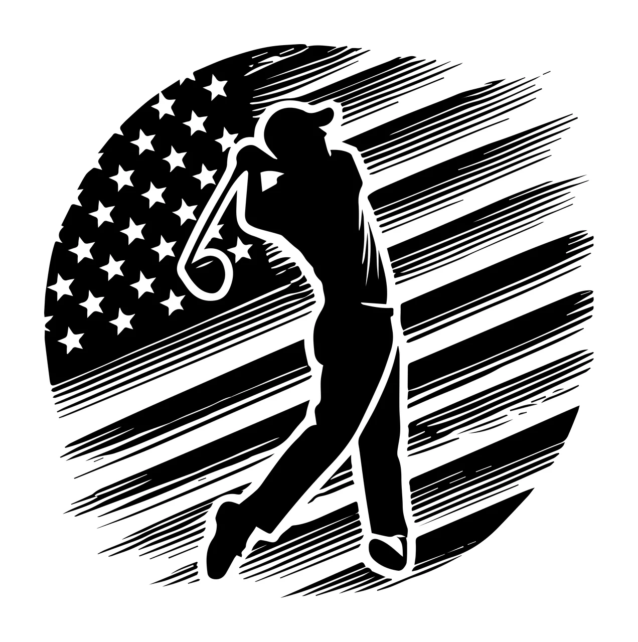 Golf Golfer Swinging Club Against Flag Graphic stars stripes