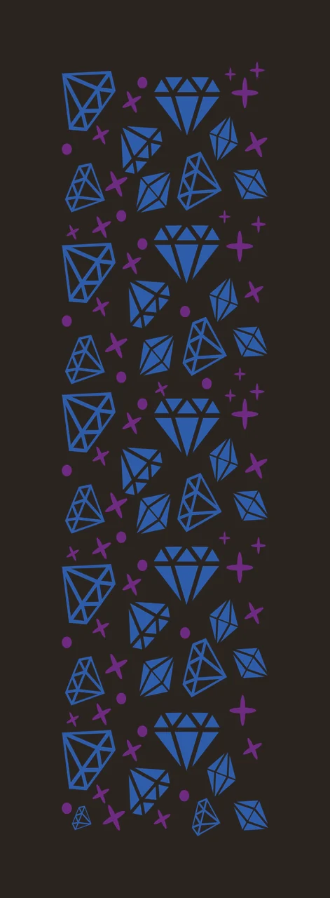 Diamond and starburst pattern design with blue diamond shapes, purple starbursts and purple dots in white contrast preview thumbnail