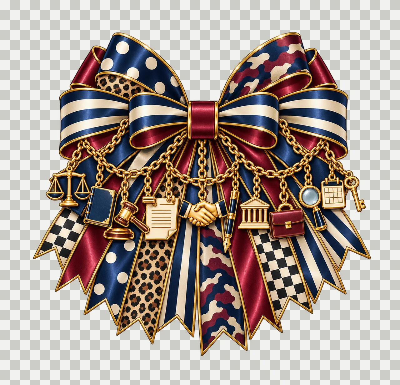 Lawyer Bow Charm PNG, Gold Chain Charms, Transparent Sublimation Design, Digital Download transparency and detail preview thumbnail