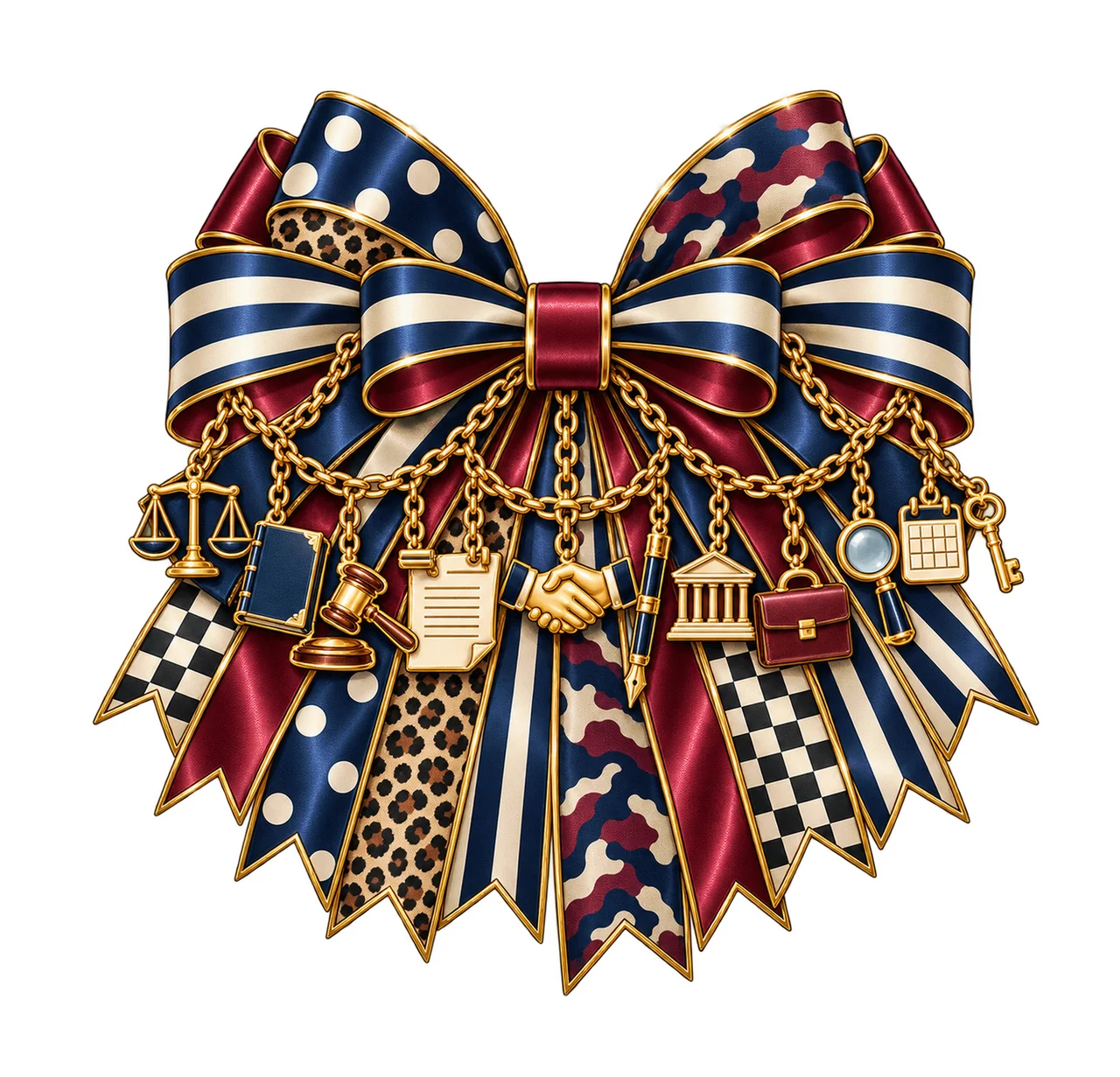 Lawyer Bow Charm PNG, Gold Chain Charms, Transparent Sublimation Design, Digital Download