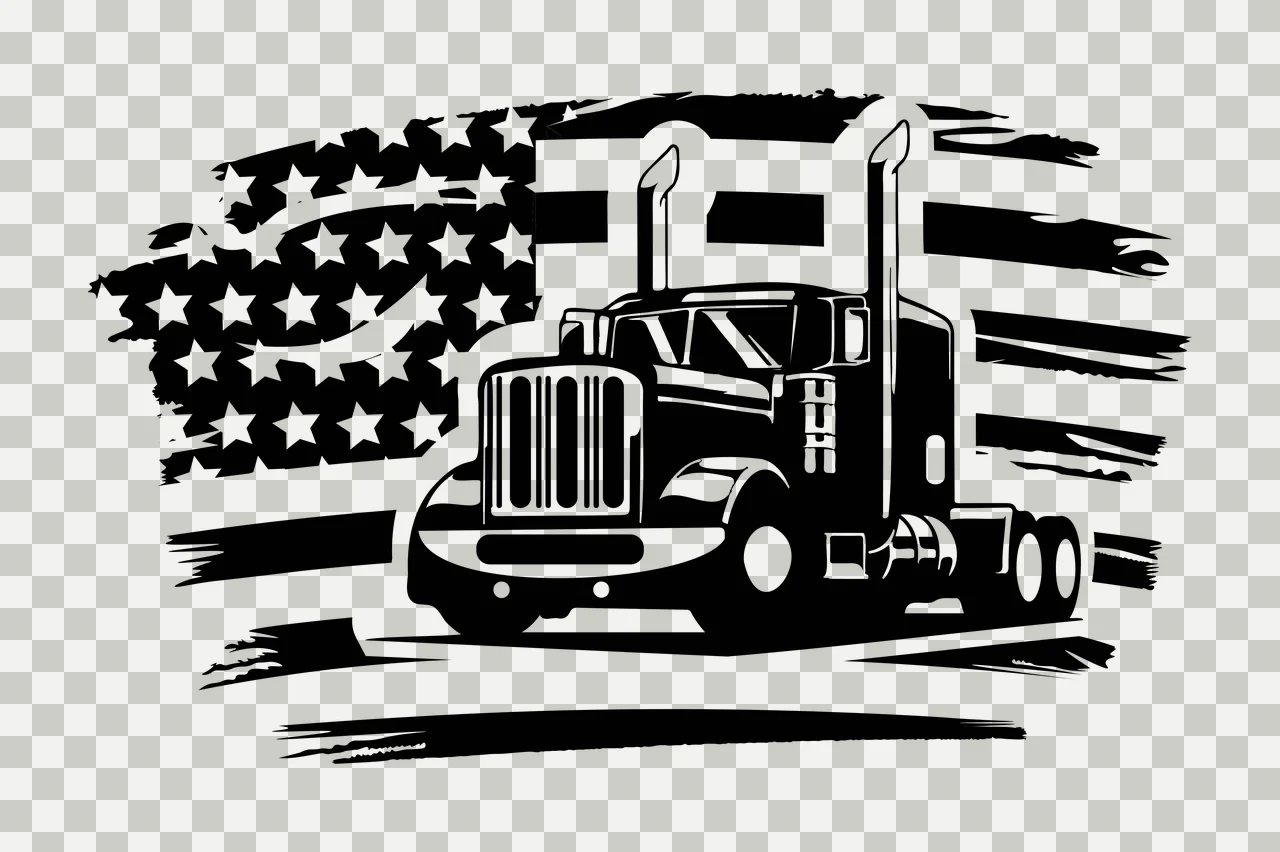 Semi Truck Flag Front View Graphic Positioned over stars stripes transparency and detail preview thumbnail