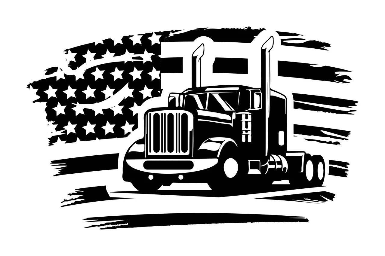 Semi Truck Flag Front View Graphic Positioned over stars stripes