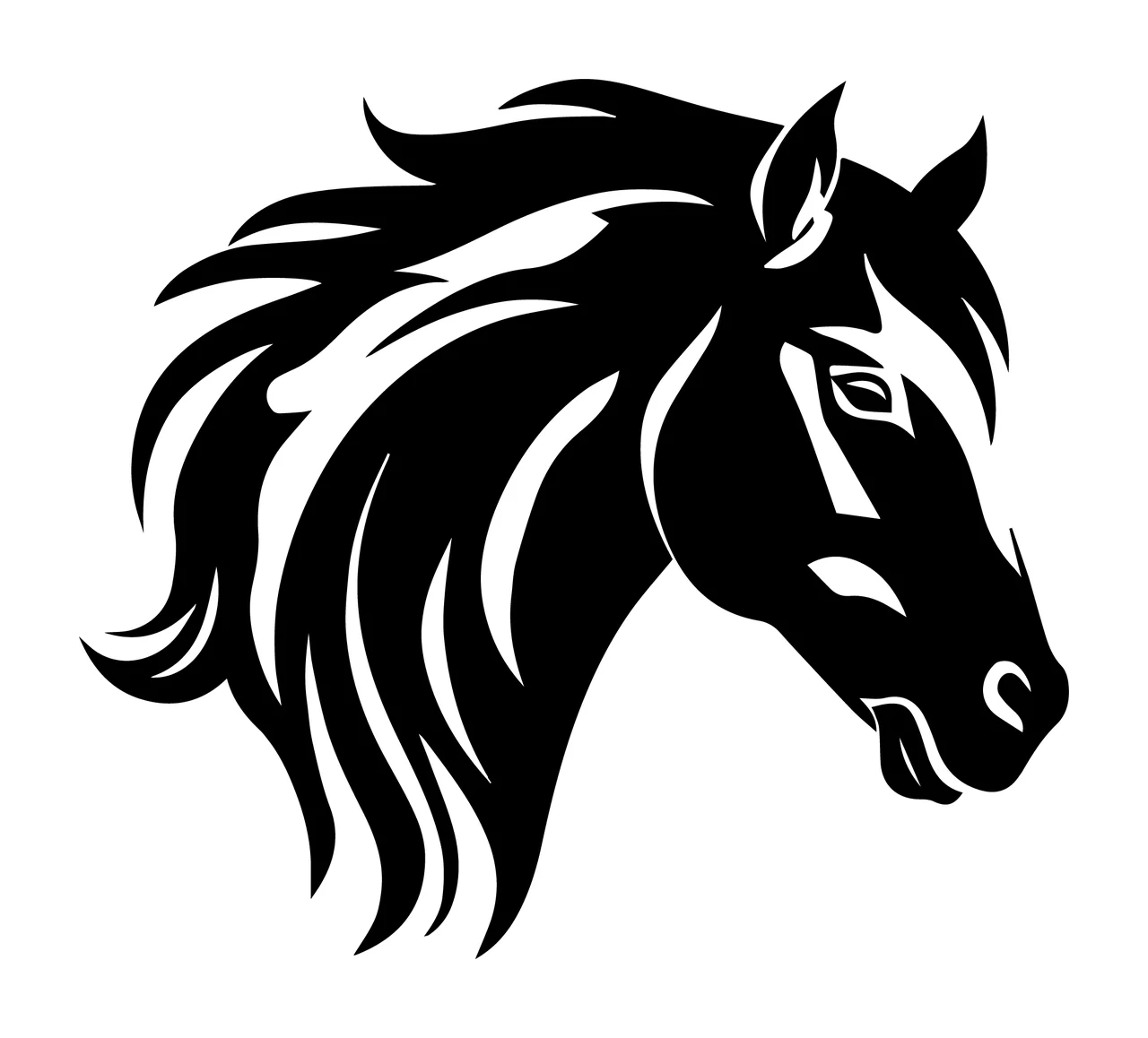 Horse Head With Silhouette And Profile In Black