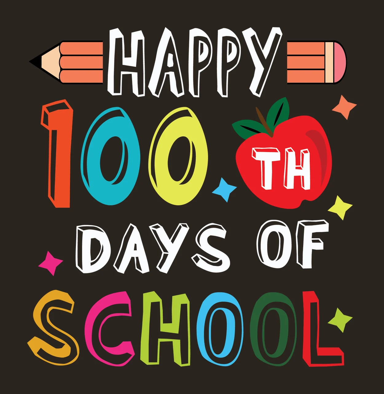 Happy 100 Days Of School Text banner pencil apple stars block contrast preview thumbnail