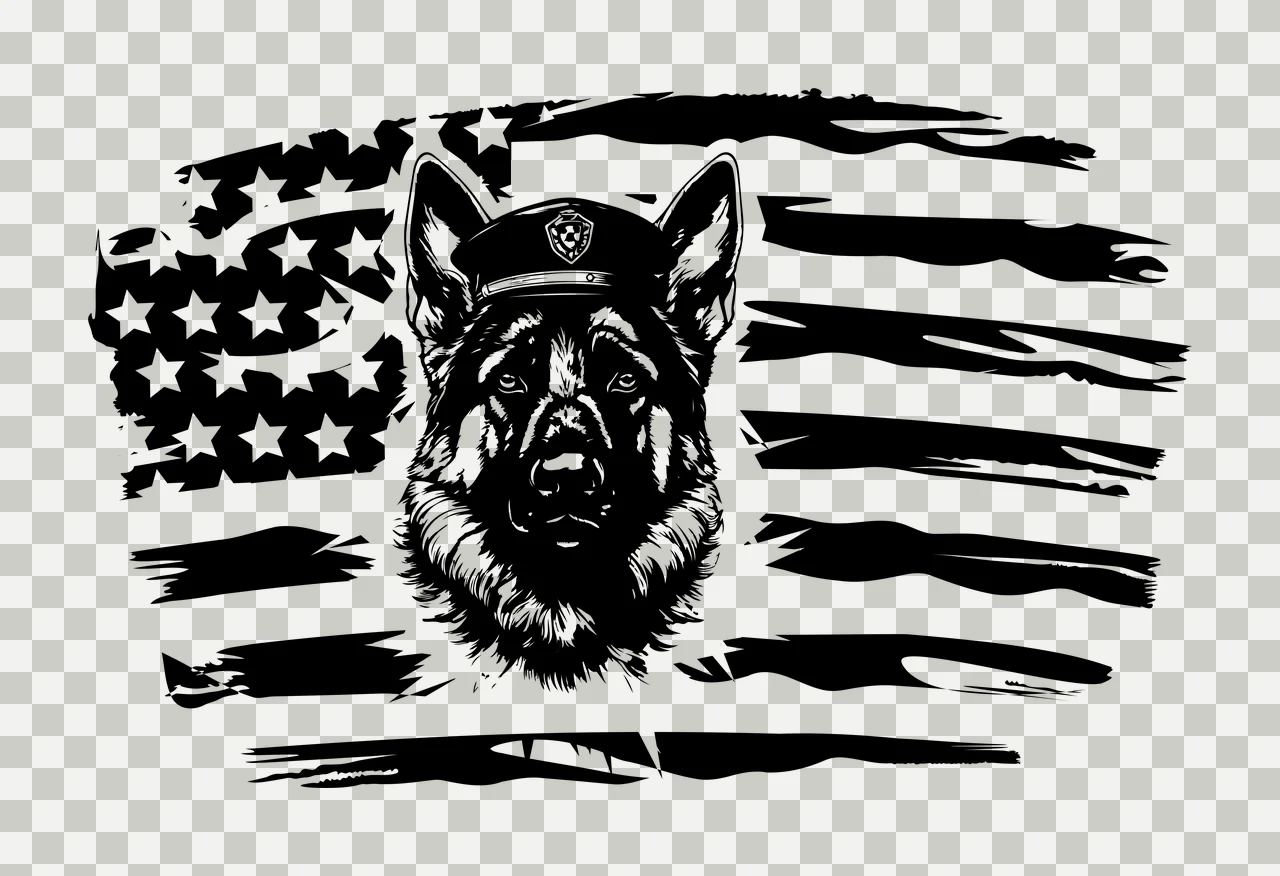Dog German Shepherd Wearing Hat Over Flag head and American transparency and detail preview thumbnail