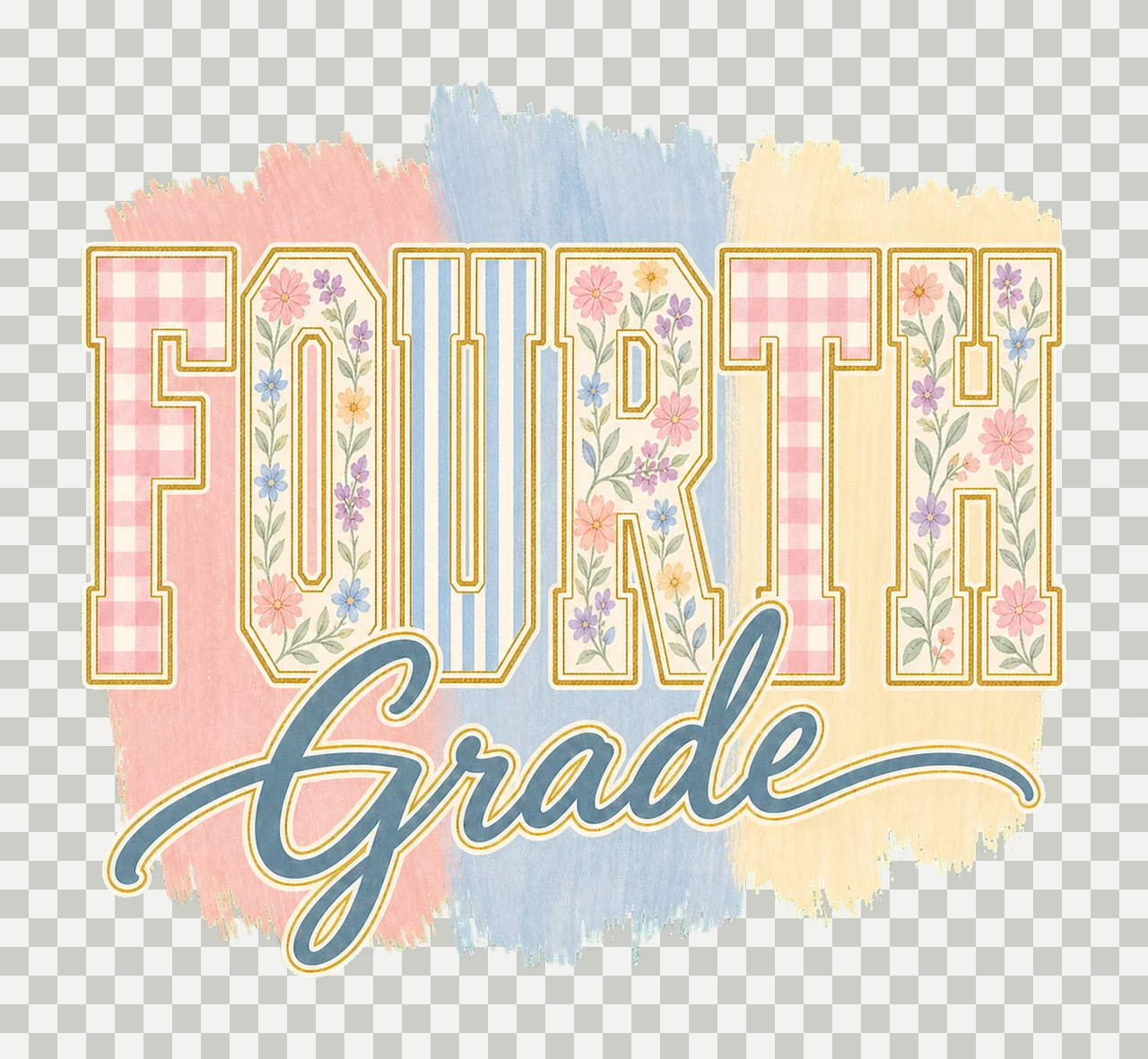 Retro Striped Floral School Coquette Trendy Boho Variation A transparency and detail preview thumbnail