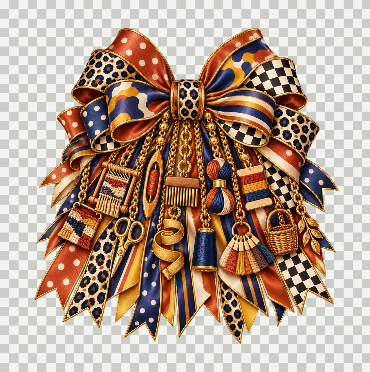 Weaving Artist Bow Charm PNG, Gold Chain Charms, Transparent Sublimation Design, Digital Download transparency and detail preview thumbnail