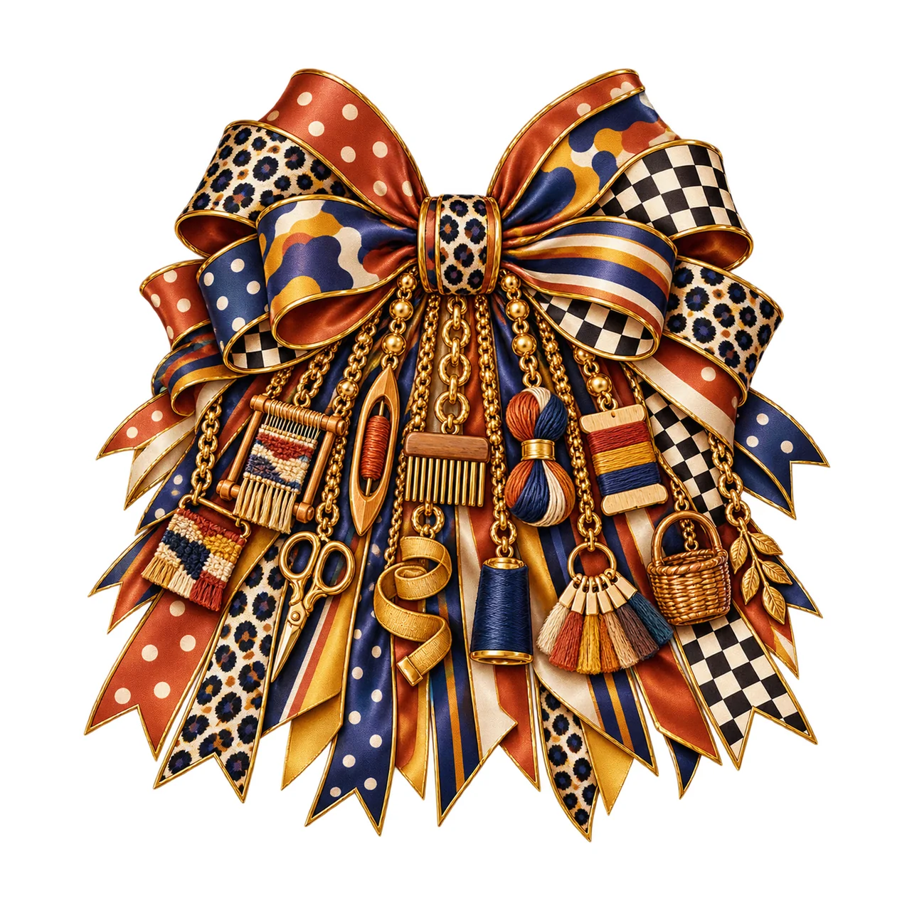 Weaving Artist Bow Charm PNG, Gold Chain Charms, Transparent Sublimation Design, Digital Download