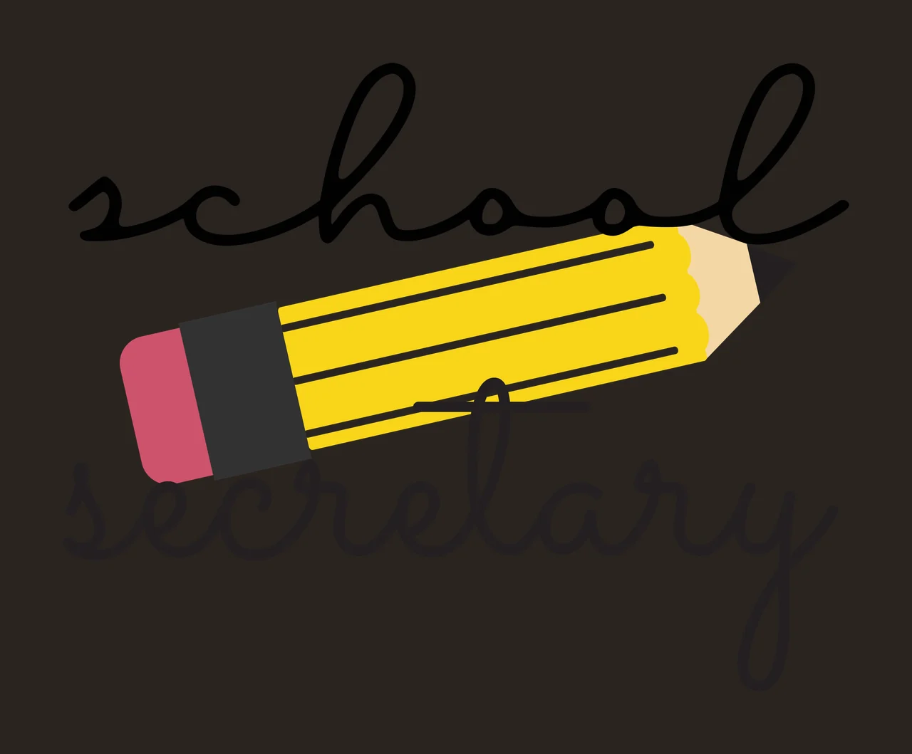 School secretary Typography Design with school secretary text, yellow pencil, pink eraser and black cursive lettering contrast preview thumbnail
