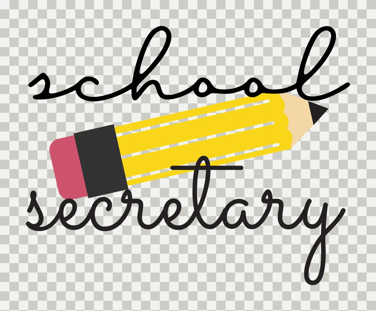 School secretary Typography Design with school secretary text, yellow pencil, pink eraser and black cursive lettering transparency and detail preview thumbnail