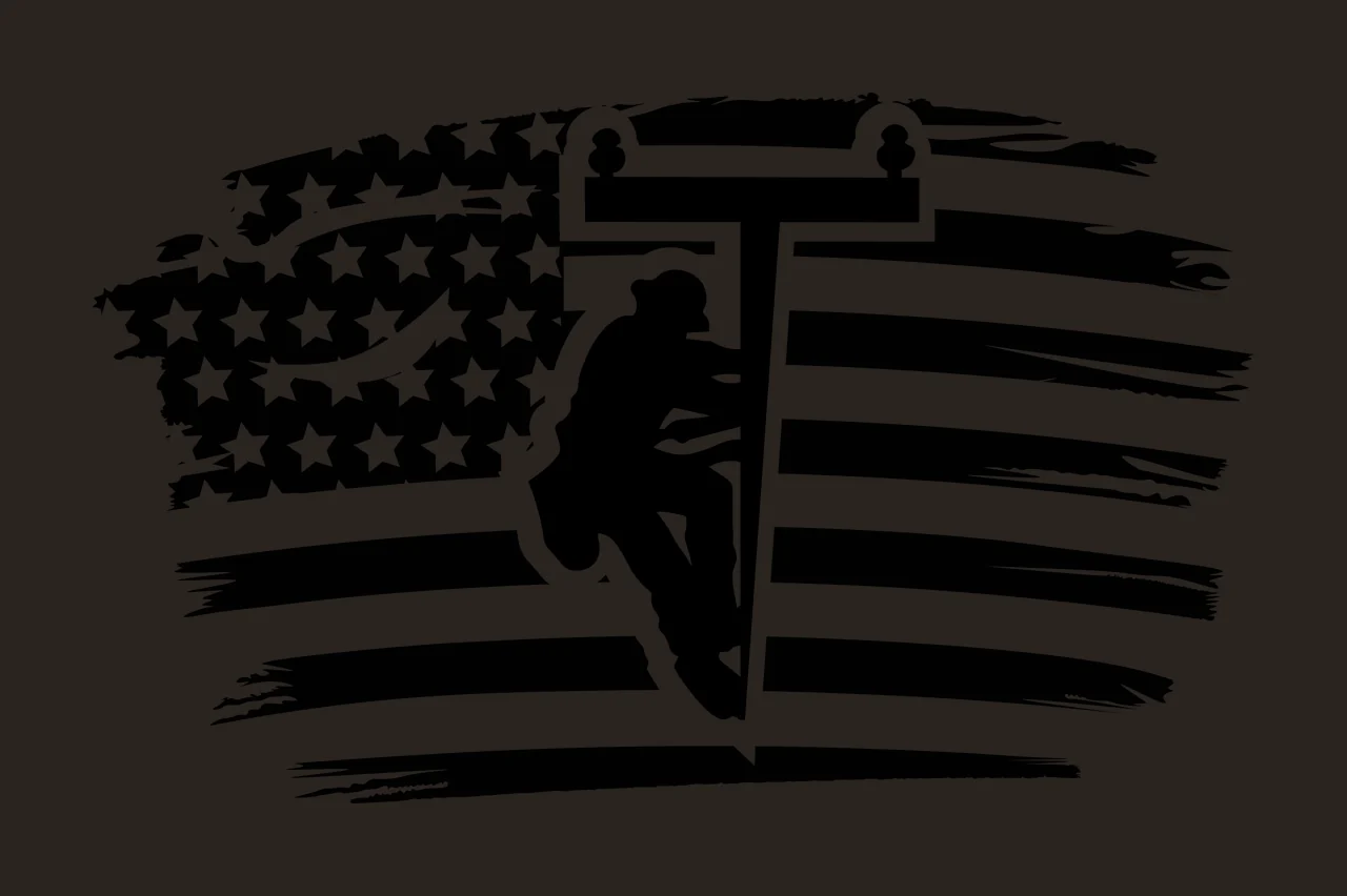 Lineman Climbing Pole With Flag Background utility silhouette contrast preview thumbnail