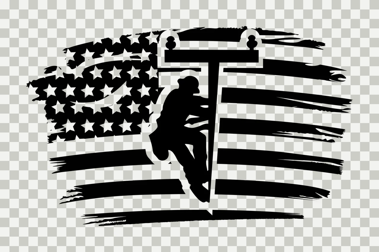 Lineman Climbing Pole With Flag Background utility silhouette transparency and detail preview thumbnail