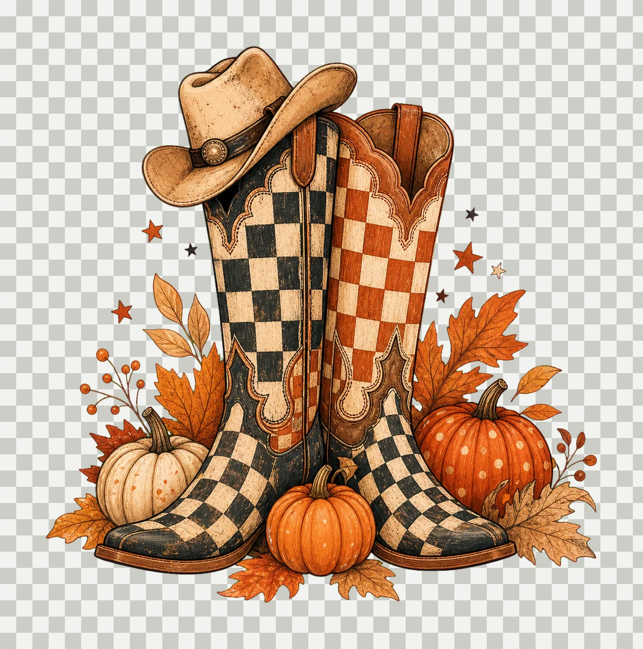 Cowboy Boots Checkered Fall Brushstroke Fall Variation A transparency and detail preview thumbnail