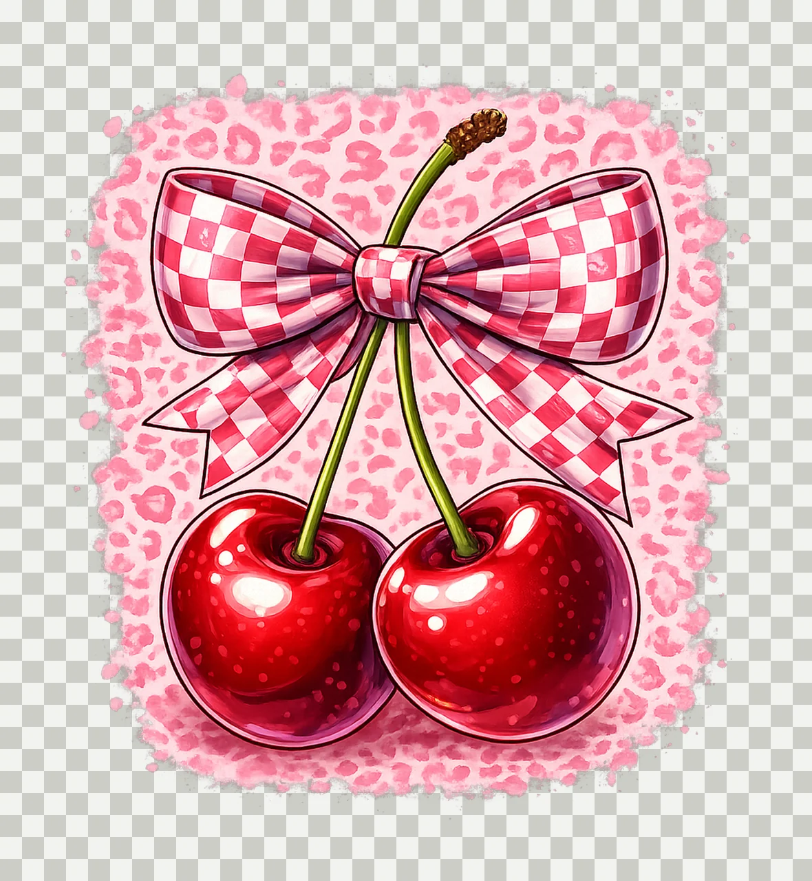 Cherry Bow Checker Bow Cherry Sublimation Design Retro Fruit transparency and detail preview thumbnail