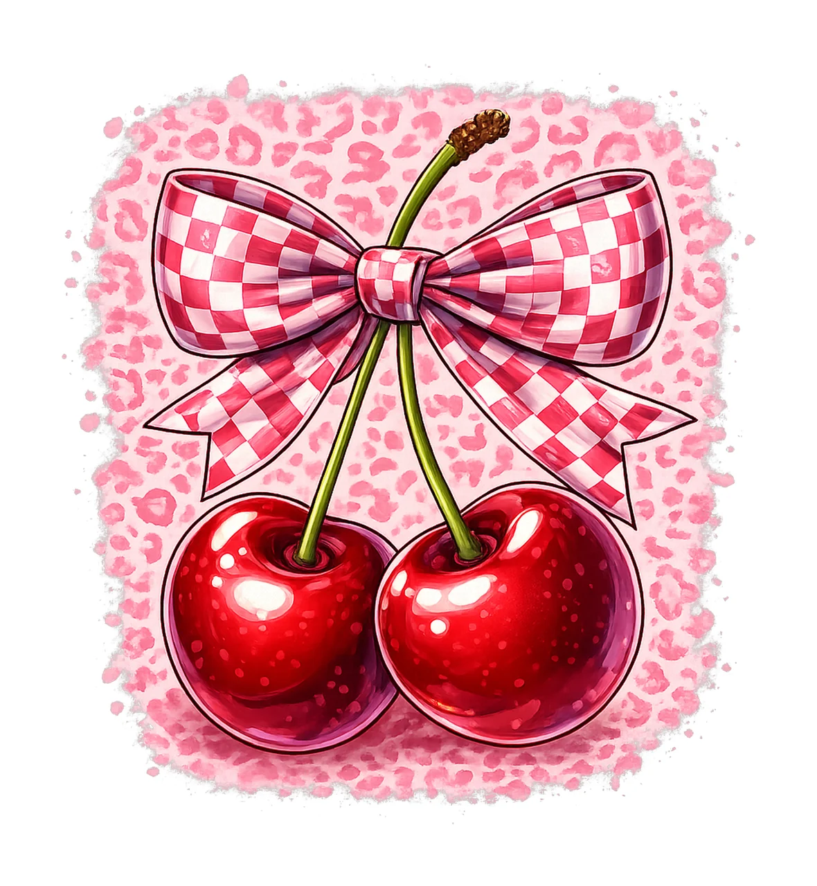 Cherry Bow Checker Bow Cherry Sublimation Design Retro Fruit