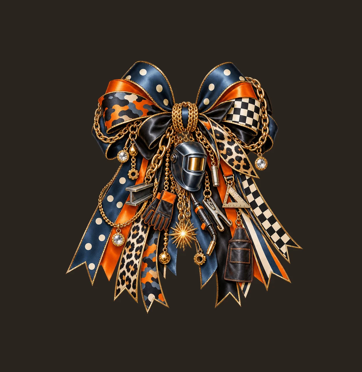 Welder Bow Charm PNG, Themed Gold Chain Charms, Coquette Ribbon Sublimation Design, Transparent Digital Download contrast preview thumbnail