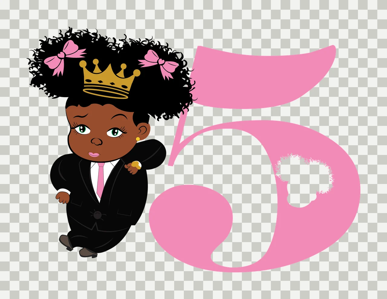 Black 5 Silhouette Of A Curly Haired Figure standing number five transparency and detail preview thumbnail