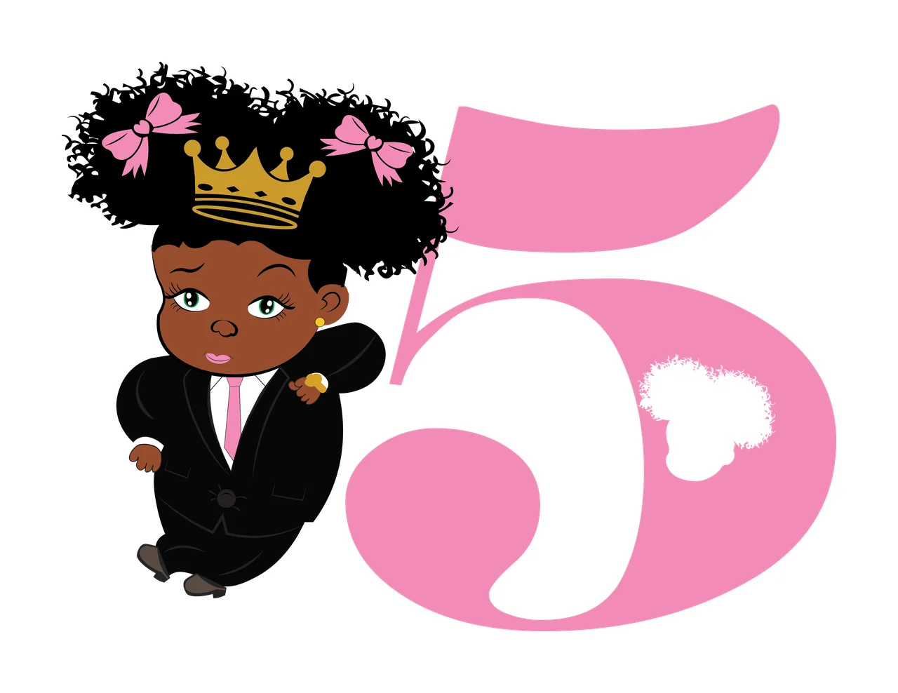 Black 5 Silhouette Of A Curly Haired Figure standing number five
