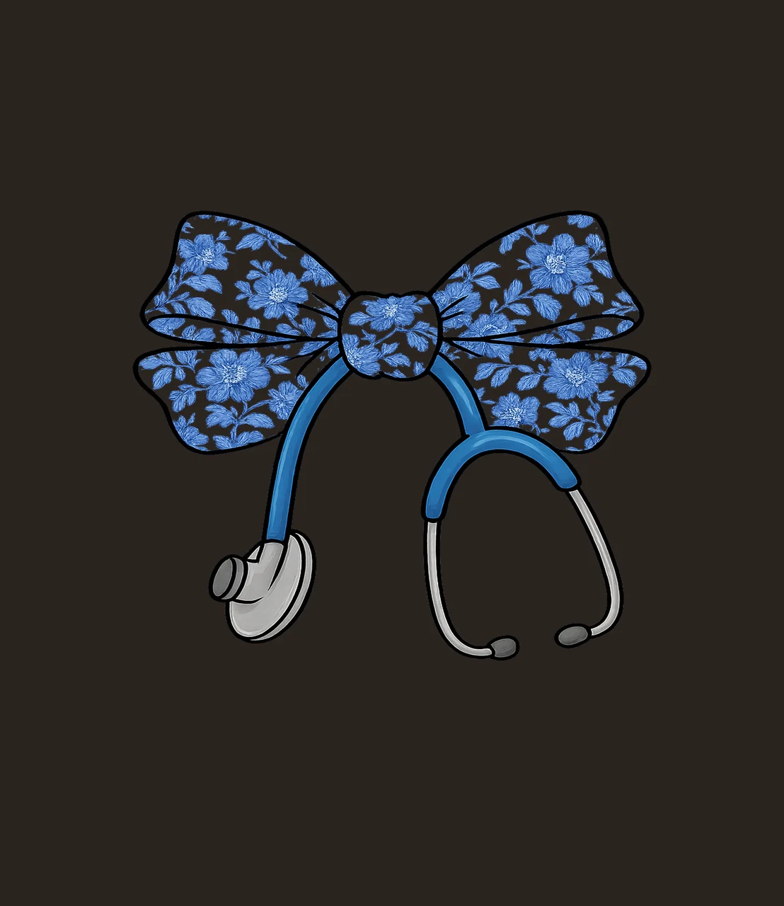 Floral Bow With Stethoscope pattern blue cartoon black grey contrast preview thumbnail