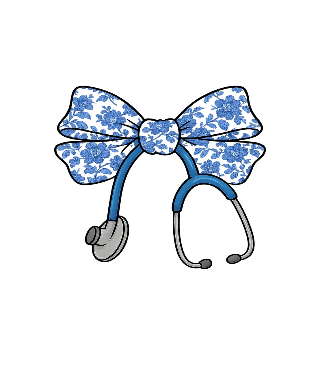 Floral Bow With Stethoscope pattern blue cartoon black grey