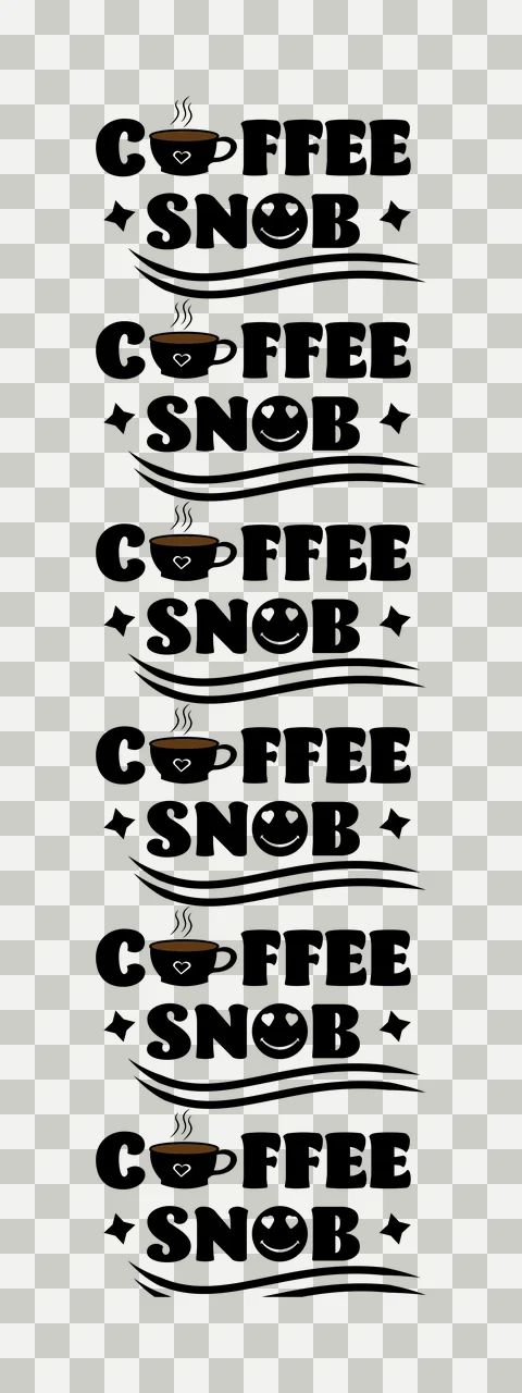 Coffee Snob Text And Cup Motif listed smiley face waves typography transparency and detail preview thumbnail