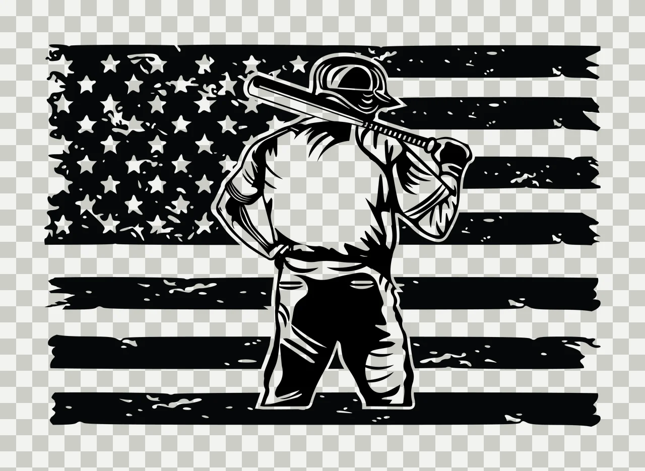 Baseball Player Distressed Flag Silhouette standing bat black transparency and detail preview thumbnail