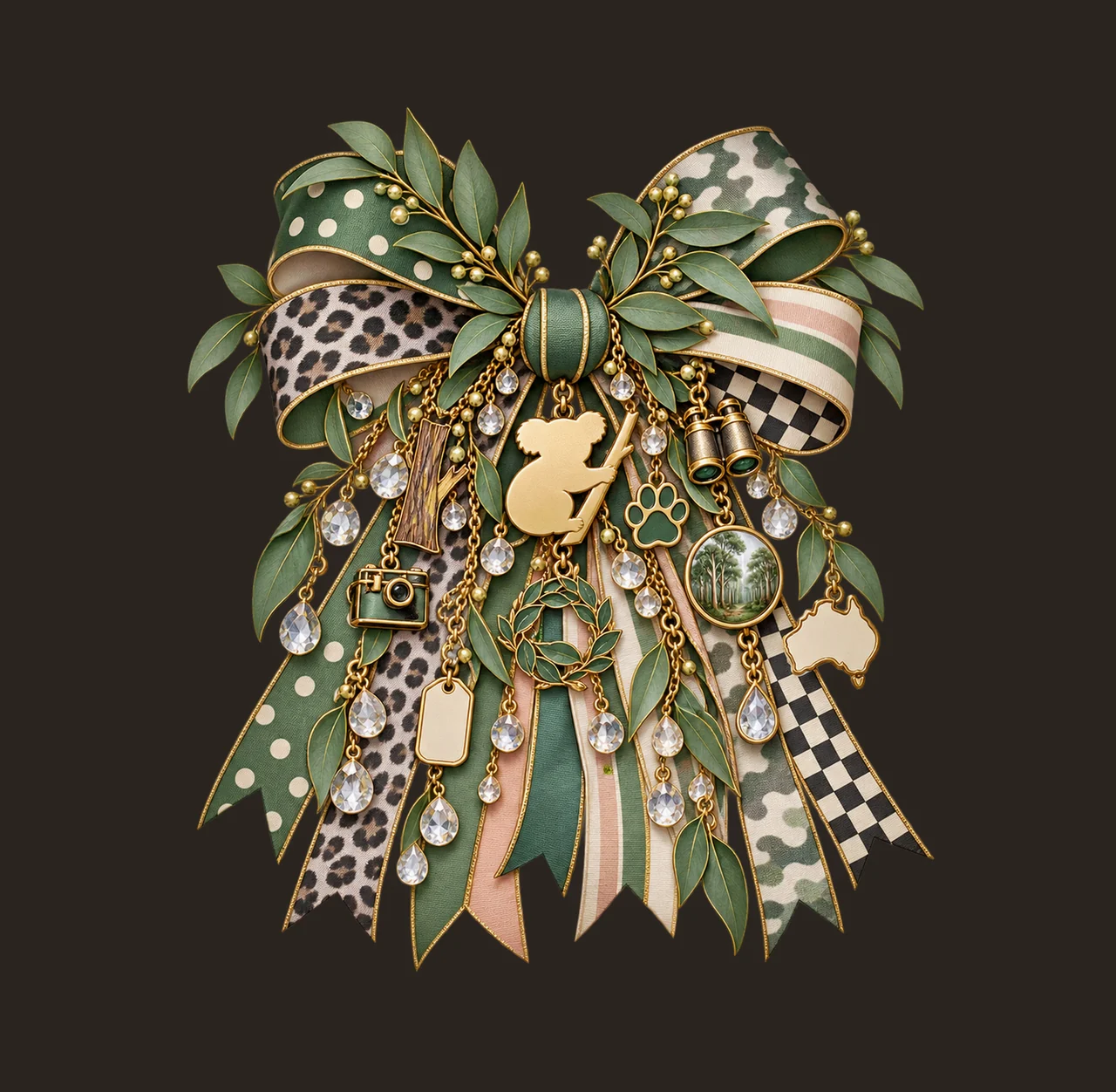 Koala Lover Bow Charm PNG, Gold Chain Charms, Transparent Sublimation Design, Digital Download contrast preview thumbnail