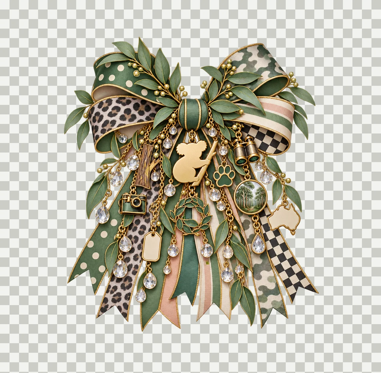 Koala Lover Bow Charm PNG, Gold Chain Charms, Transparent Sublimation Design, Digital Download transparency and detail preview thumbnail