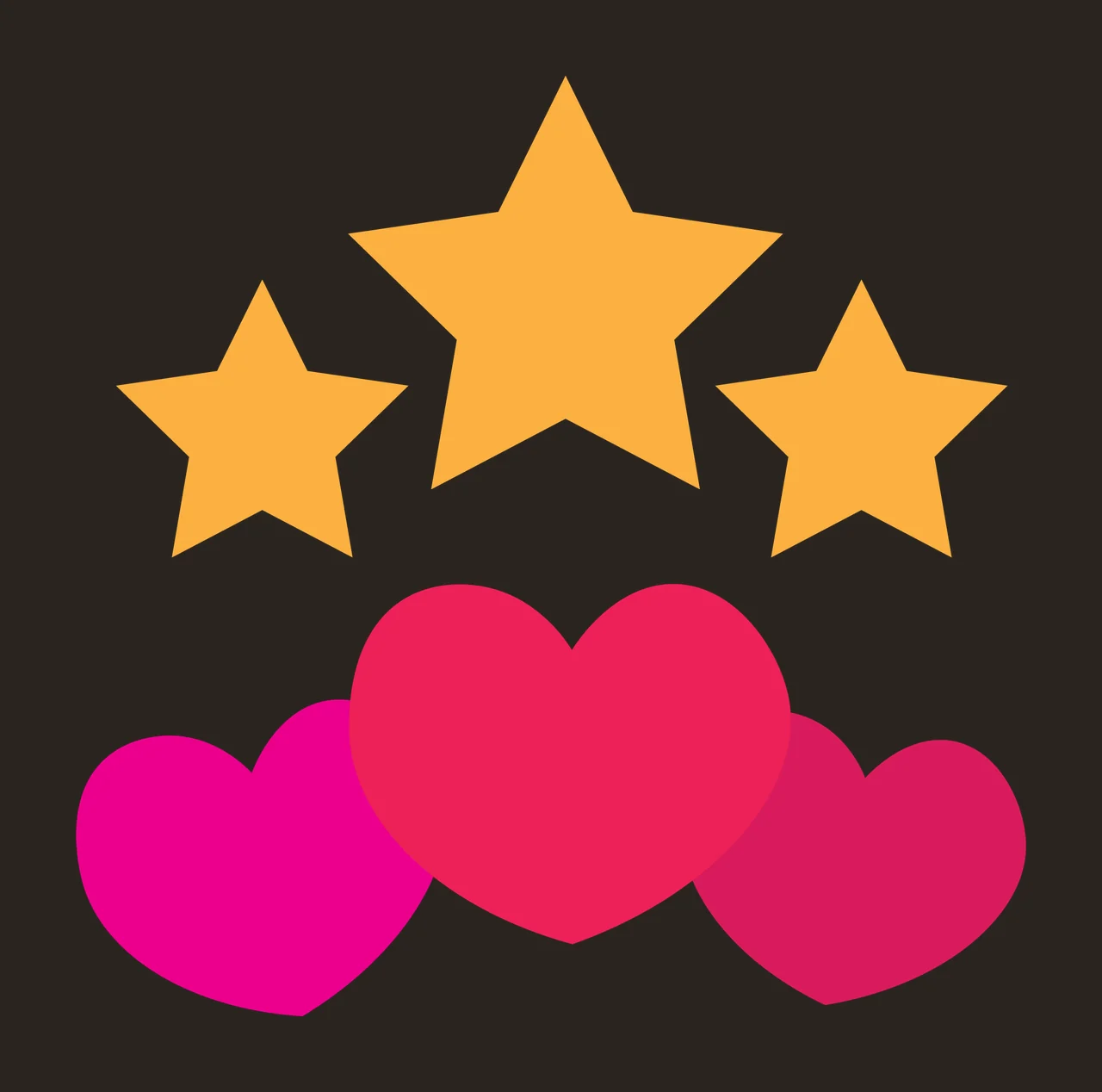 Three Black Stars Hovering Above A Cluster and hearts floating contrast preview thumbnail