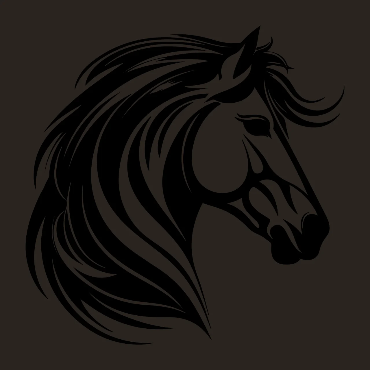 Horse Head Profile Black Graphic Facing mane eye nostril Tribal style contrast preview thumbnail