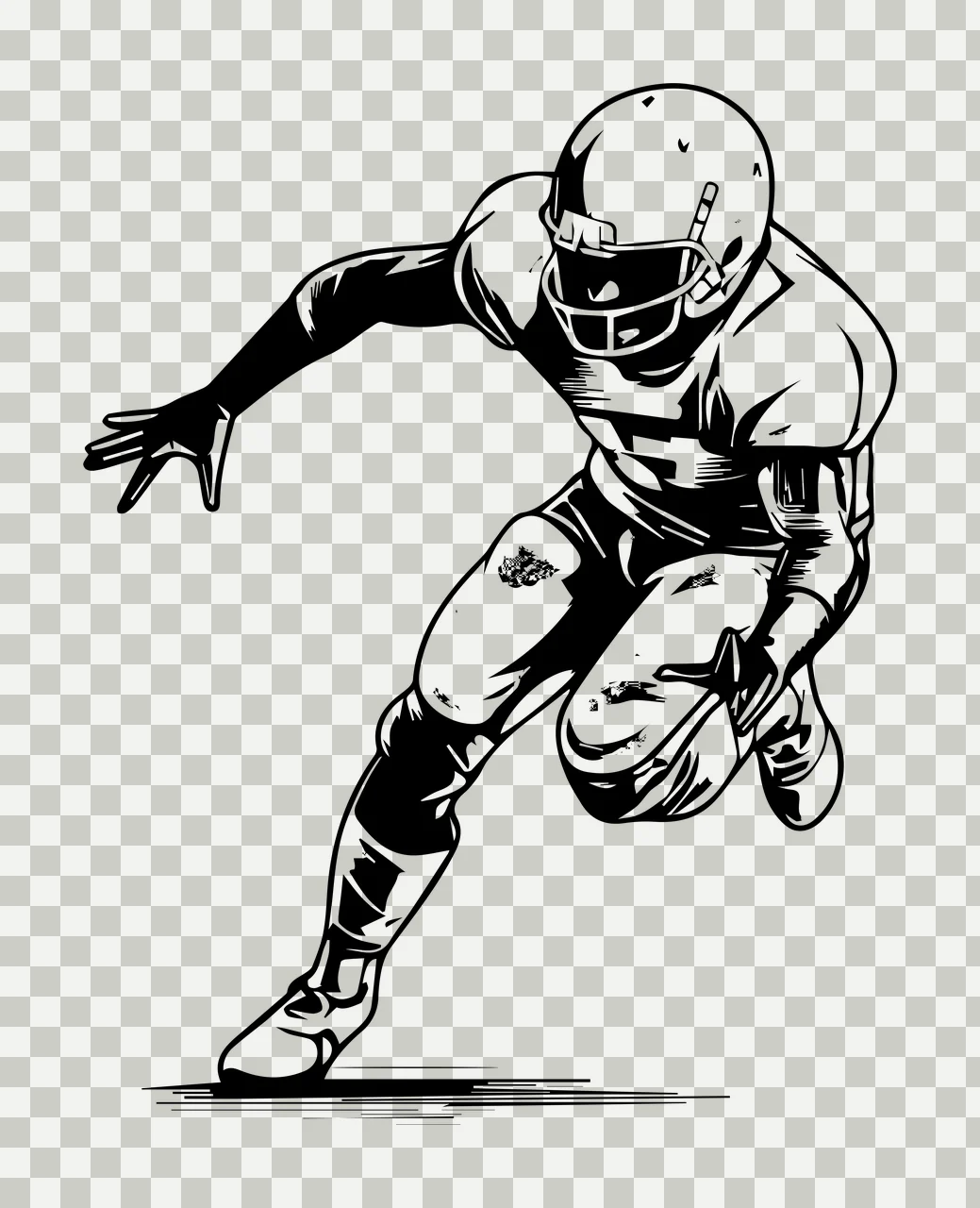 Football Player Running In Uniform Silhouette helmet black transparency and detail preview thumbnail