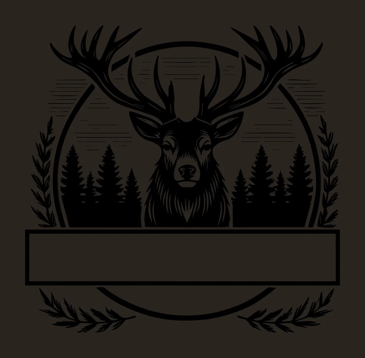 Deer Head In Forest Emblem tree leaf black white antler contrast preview thumbnail