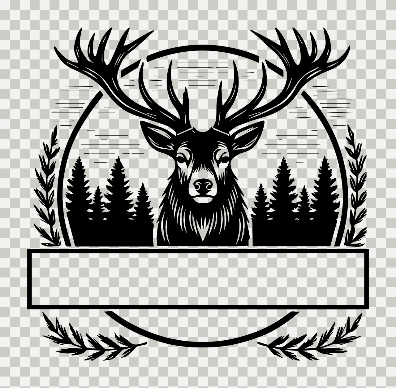 Deer Head In Forest Emblem tree leaf black white antler transparency and detail preview thumbnail