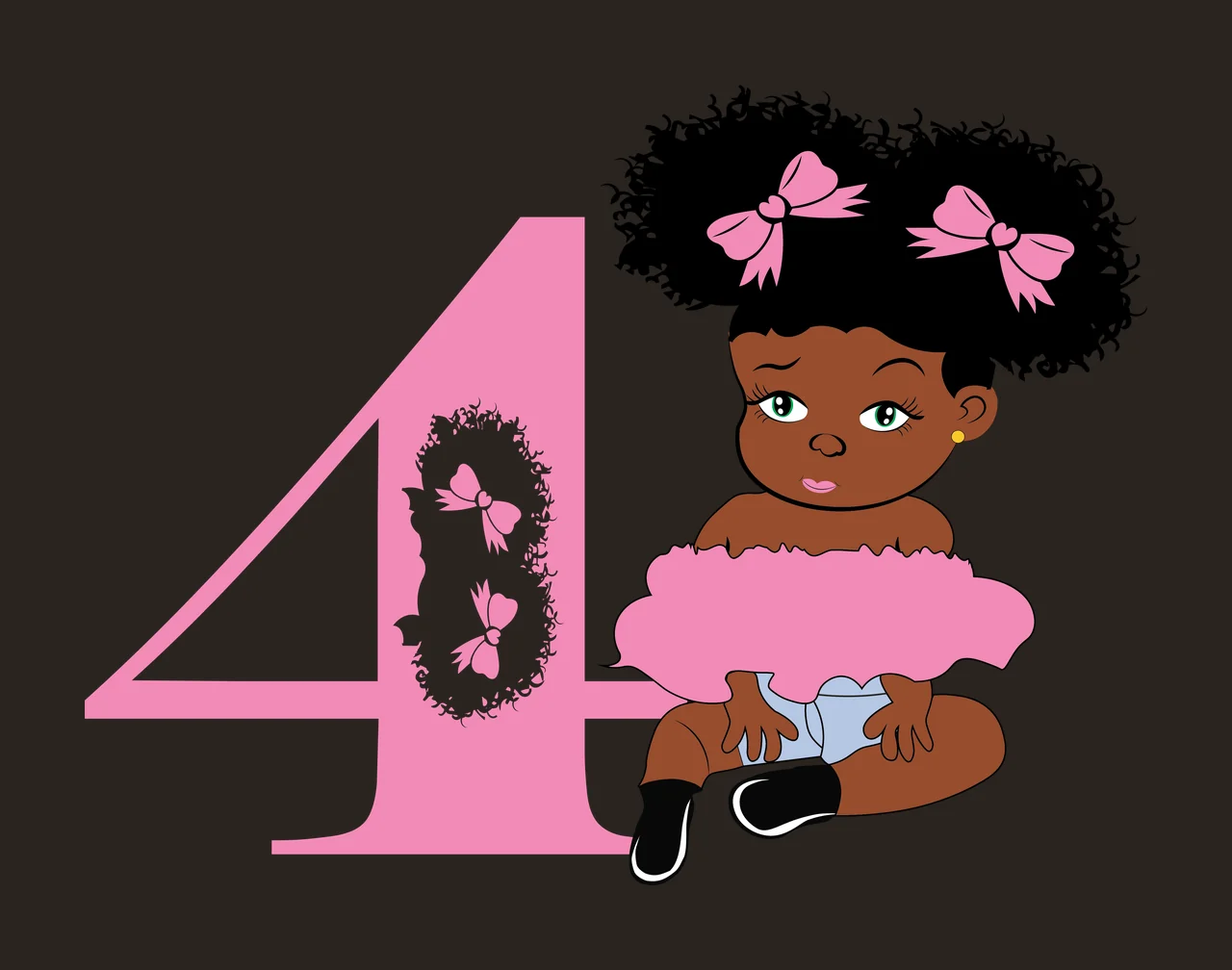 Black 4 Silhouette Of A Curly Haired Figure sitting number four contrast preview thumbnail