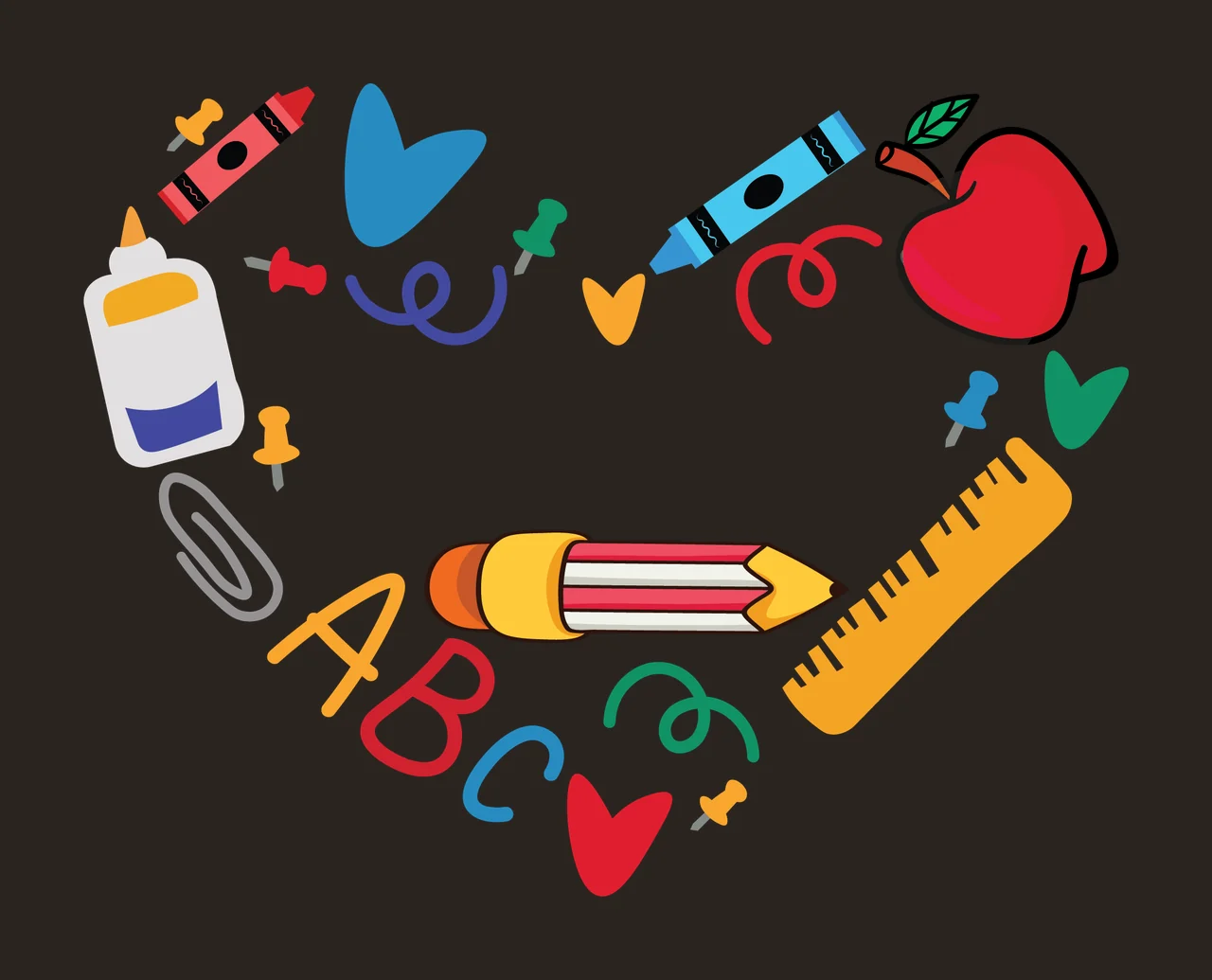 Crayon School Supplies Heart Shape Composition arranged pencil contrast preview thumbnail