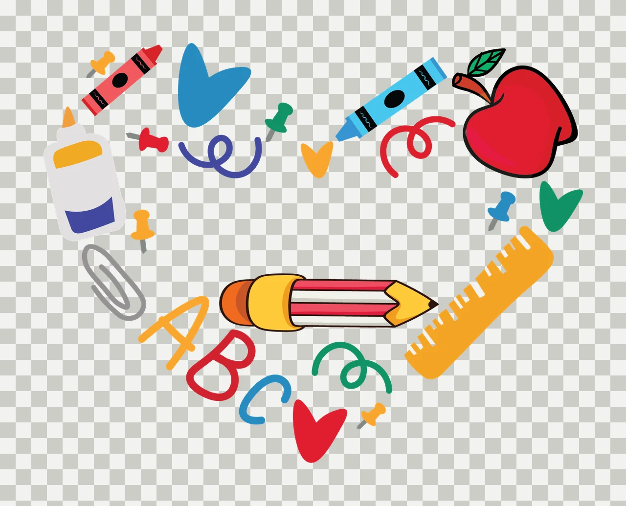 Crayon School Supplies Heart Shape Composition arranged pencil transparency and detail preview thumbnail