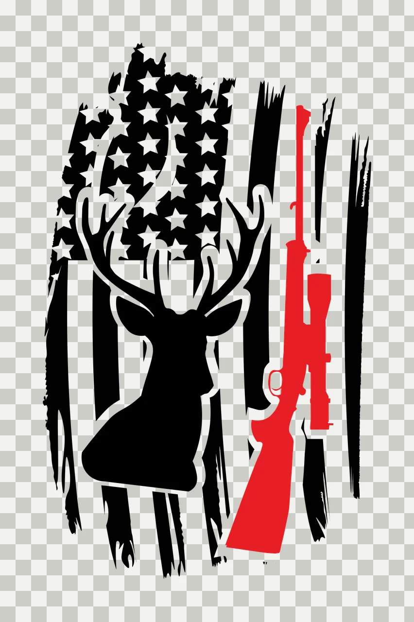 Deer Head With Rifle On Flag stars stripes graphic silhouette transparency and detail preview thumbnail
