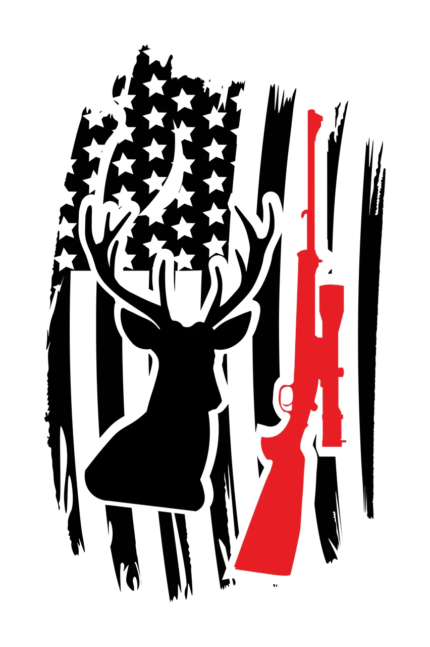 Deer Head With Rifle On Flag stars stripes graphic silhouette