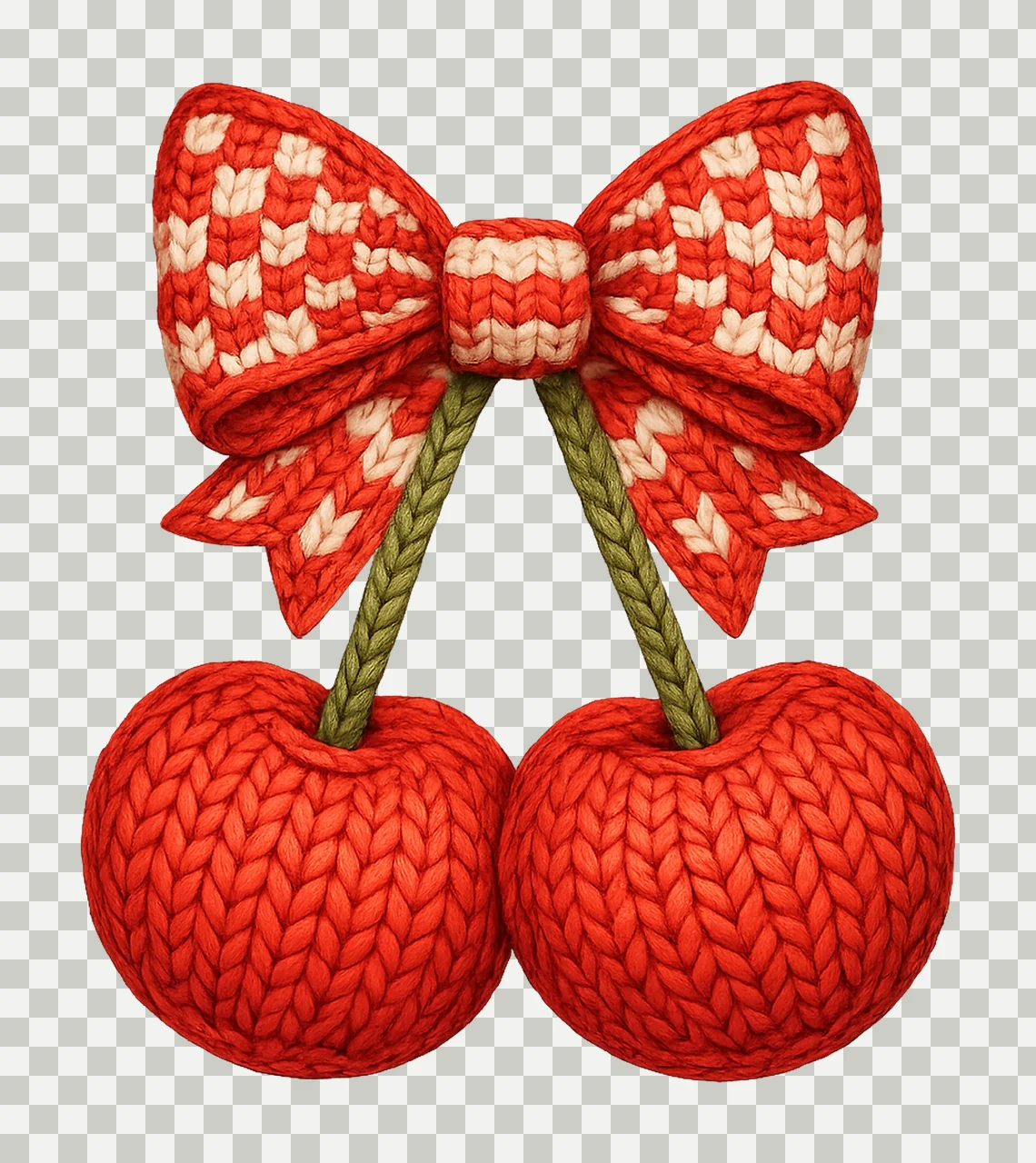 Cherries with Bow Faux Yarn Knitted Fruit Design 300 DPI transparency and detail preview thumbnail