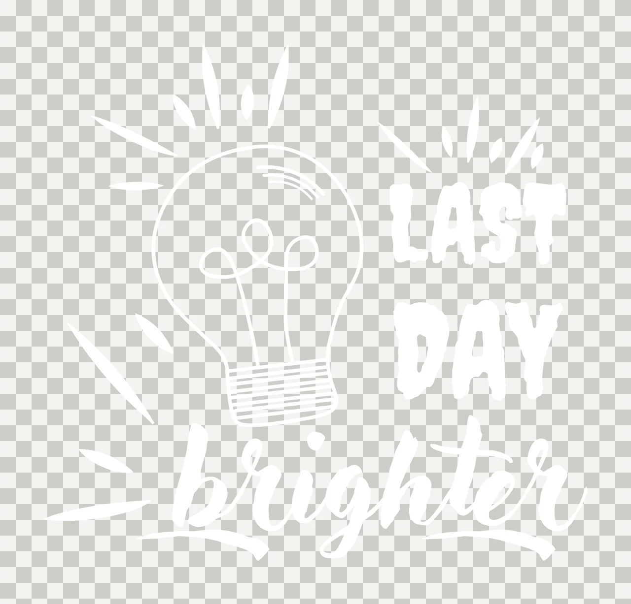 LAST DAY brighter Typography with light bulb, light rays in black, white line drawing Style transparency and detail preview thumbnail