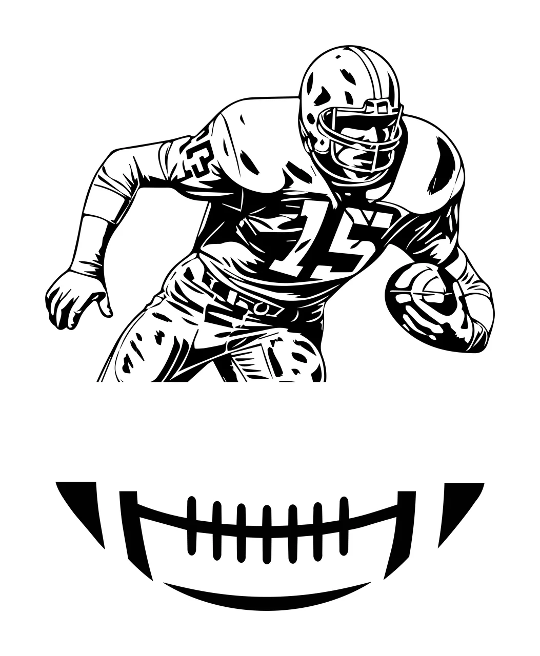 Football Player Sprinting With Ball helmet jersey line drawing