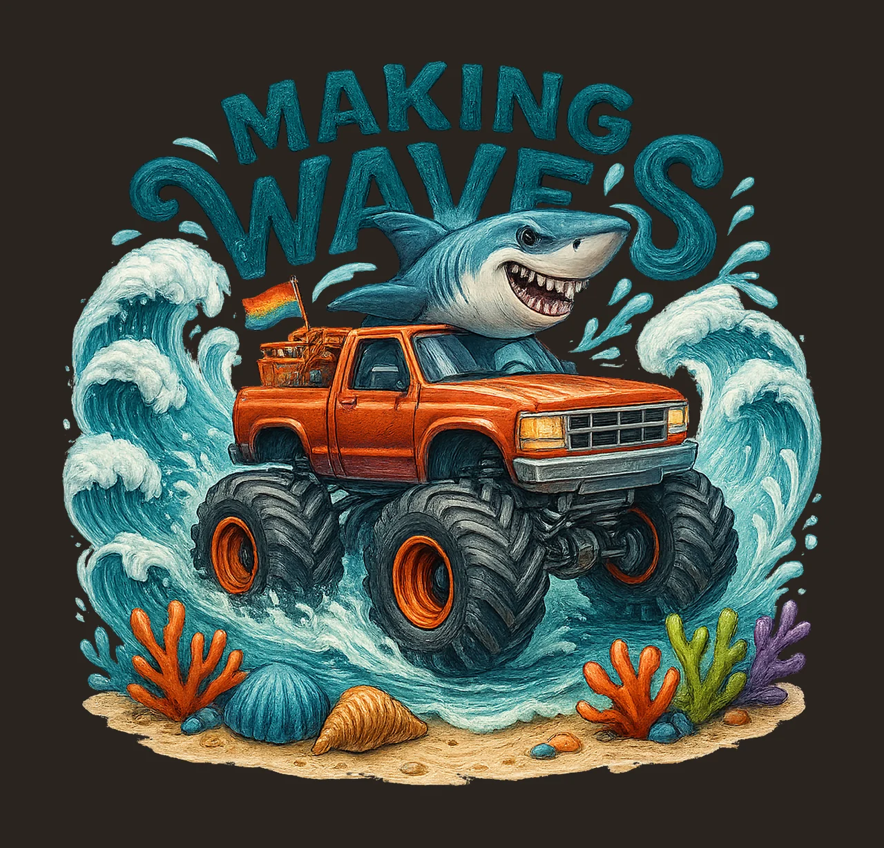 Shark Monster Truck Sublimation Design Ocean Party Theme Sea contrast preview thumbnail