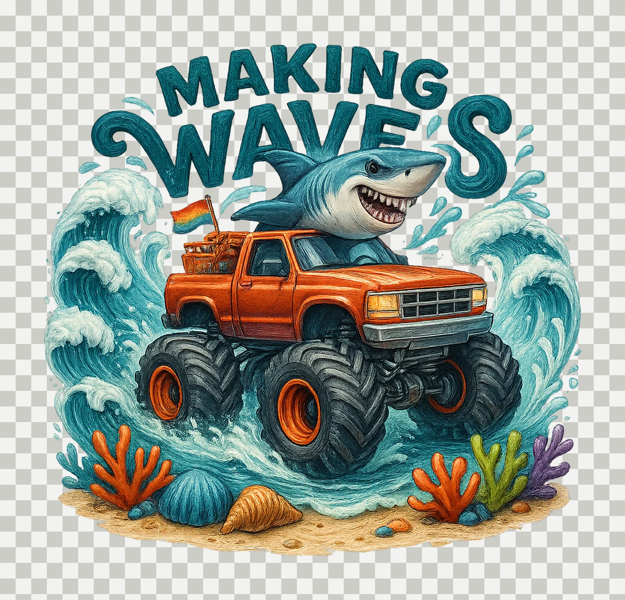 Shark Monster Truck Sublimation Design Ocean Party Theme Sea transparency and detail preview thumbnail