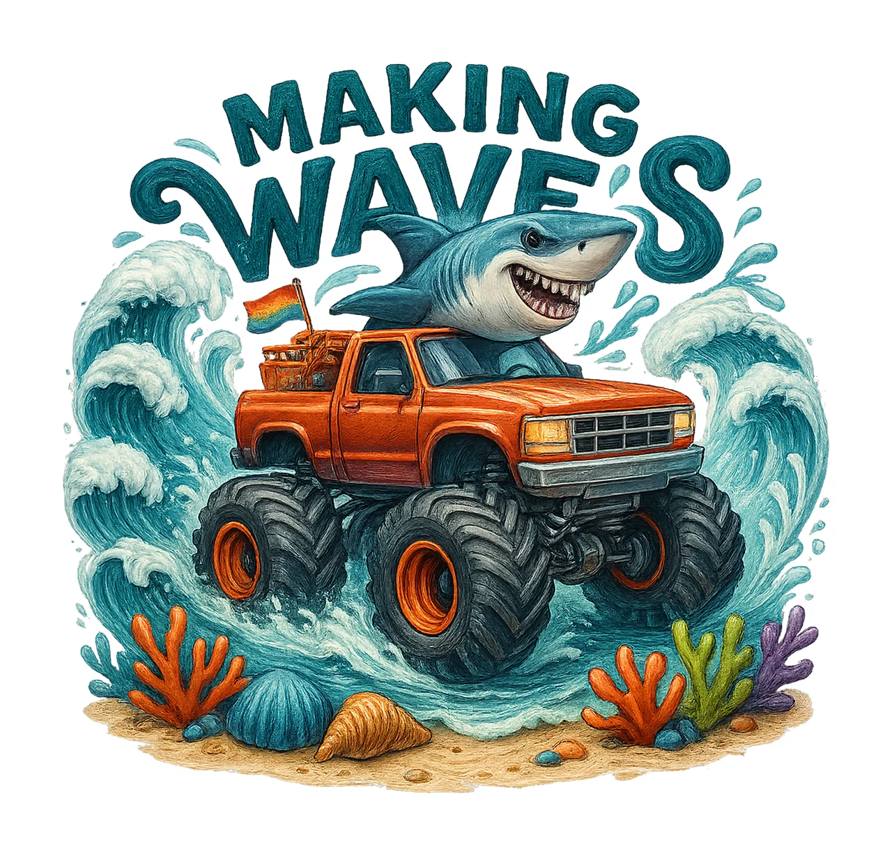 Shark Monster Truck Sublimation Design Ocean Party Theme Sea